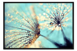 Gerahmter Kunstdruck Pusteblumen-Schirmchen Türkis mit Gold