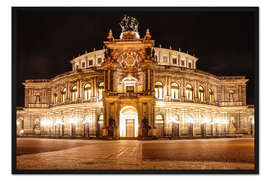 Gerahmter Kunstdruck Dresdener Semperoper bei Nacht