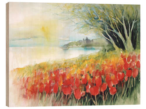 Wood print Tulips blossoms in Ueberlingen on Lake Constance