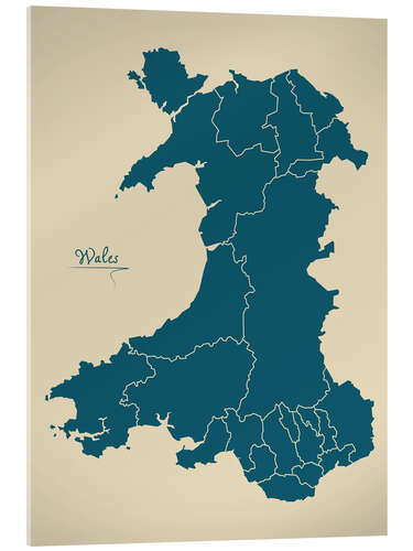 Obraz na szkle akrylowym Wales UK Map Artwork petrol