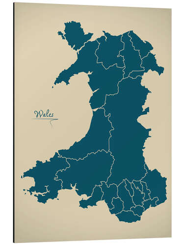 Alubild Wales UK Landkarte Artwork petrol