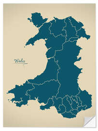 Wandsticker Wales UK Landkarte Artwork petrol