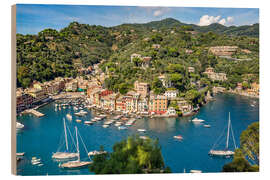 Holzbild Hafen von Portofino in Ligurien, Italien