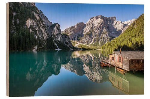 Wood print Braies Lake, Dolomites, South Tyrol