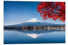 Print på skumplade Mount Fuji and Lake Kawaguchiko in autumn