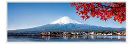 Poster Berg Fuji und See Kawaguchiko im Herbst