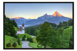 Gerahmter Kunstdruck Maria Gern und Watzmann bei Berchtesgaden im Sommer