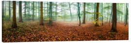 Canvastavla Autumn forest panorama with red autumn leaves