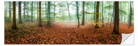 Selvklebende plakat Autumn forest panorama with red autumn leaves