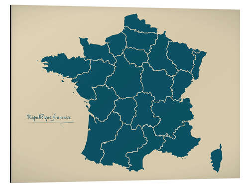 Alubild Frankreich Landkarte Modern Map Artwork Design petrol