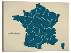 Canvas print France Modern Map Artwork Design petrol