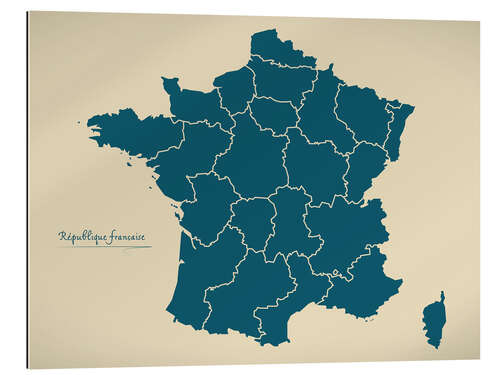 Gallery print France Modern Map Artwork Design petrol