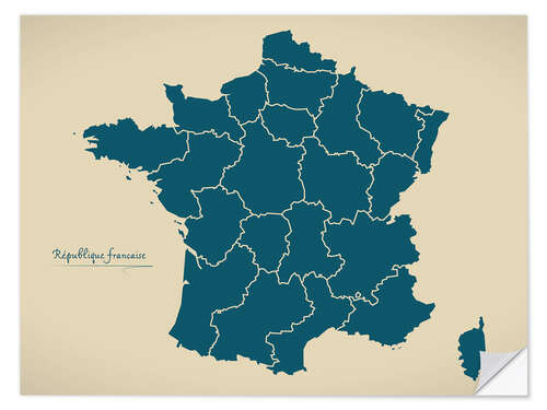 Vinilo para la pared France Modern Map Artwork Design petrol