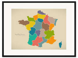 Gerahmter Kunstdruck Frankreich Landkarte Modern Map Artwork Design