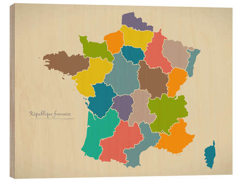 Wood print France Modern Map Artwork Design