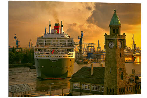 Galleritryk Queen Mary II Landungsbrücken Hamburg