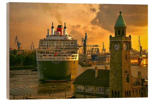 Holzbild Queen Mary II Landungsbrücken Hamburg