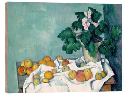 Wood print Still Life with Apples and a Pot of Primroses