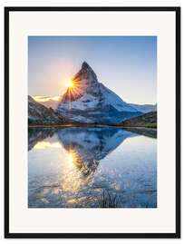 Gerahmter Kunstdruck Riffelsee und Matterhorn in den Schweizer Alpen