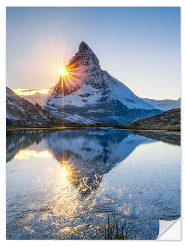 Selvklæbende plakat Riffelsee and Matterhorn in the Swiss Alps