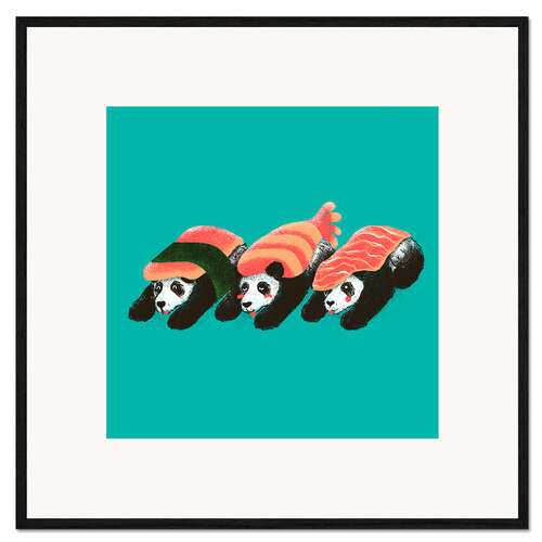Inramat konsttryck Panda Sushi