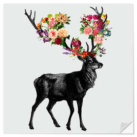 Självhäftande poster Spring Itself Deer Floral