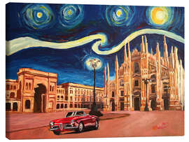 Canvastavla Starry Night in Milan Italy Oldtimer and Cathedral