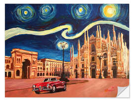 Sisustustarra Starry Night in Milan Italy Oldtimer and Cathedral