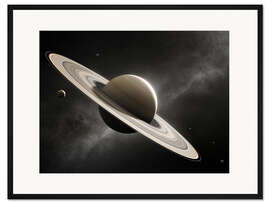 Gerahmter Kunstdruck Planet Saturn mit Monden