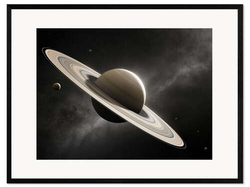 Framed art print Planet Saturn with major moons