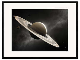 Ingelijste kunstdruk Planet Saturn with major moons