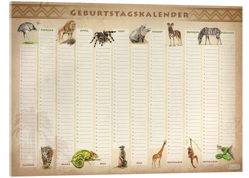 Acrylglasbild Geburtstagskalender Tiere