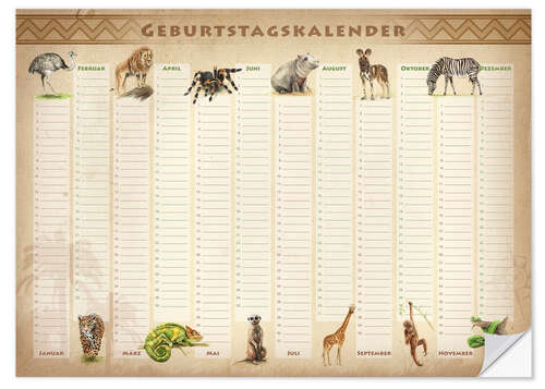 Wandsticker Geburtstagskalender Tiere