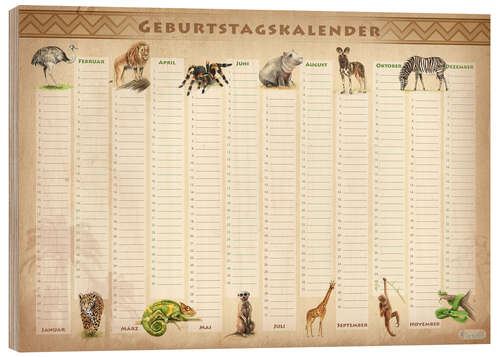 Holzbild Geburtstagskalender Tiere