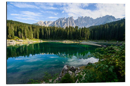 Alubild Karersee Panorama mit Latemar Gebirgskette, Dolomiten, Italien