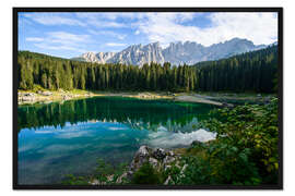 Gerahmter Kunstdruck Karersee Panorama mit Latemar Gebirgskette, Dolomiten, Italien