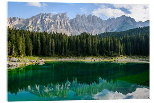 Akrylbilde Panoramic view of karersee with Latemar mountain range, Dolomites, Italy