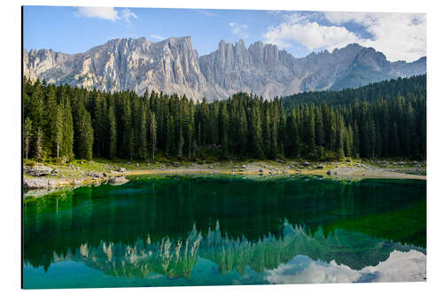 Aluminium print Panoramic view of karersee with Latemar mountain range, Dolomites, Italy