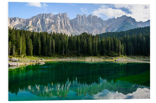 Foam board print Panoramic view of karersee with Latemar mountain range, Dolomites, Italy