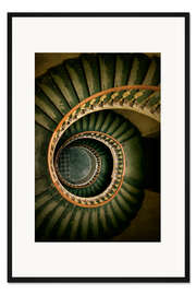 Gerahmter Kunstdruck Wendeltreppe in Grün- und Brauntönen