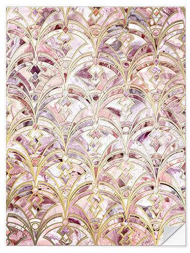 Selvklæbende plakat Dusty Rose and Coral Art Deco Marbling Pattern