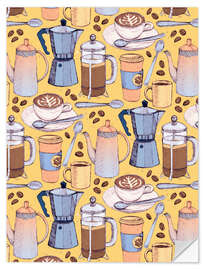 Selvklebende plakat Coffee Love on Yellow