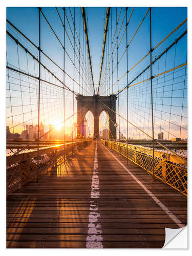 Selvklebende plakat Brooklyn Bridge i sollyset i New York City, USA