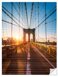 Selvklebende plakat Brooklyn Bridge i sollyset i New York City, USA