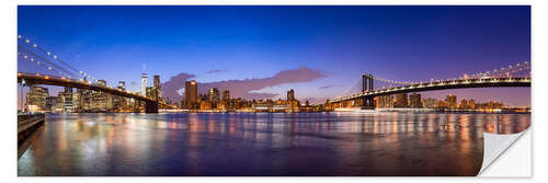 Självhäftande poster New York City skyline panorama at night, USA