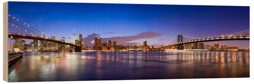 Holzbild New York City skyline Panorama bei Nacht, USA