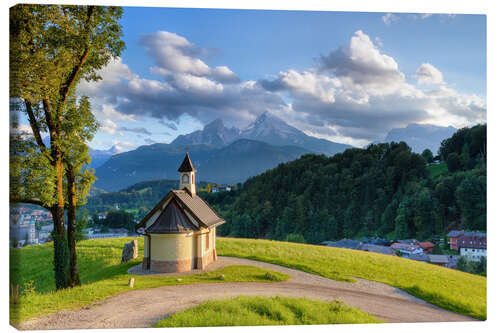 Leinwandbild Berchtesgaden Kapelle am Lockstein im Abendlicht