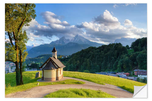 Selvklæbende plakat Berchtesgaden Chapel at Lockstein in evening light