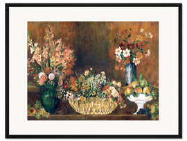 Gerahmter Kunstdruck Stillleben mit Blumen und Früchten