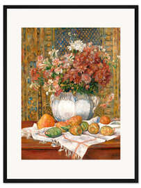 Gerahmter Kunstdruck Stillleben mit Blumen und Kaktusfeigen